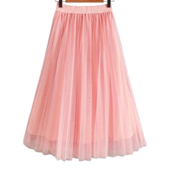 Shein Women Ladies Pleated Mesh Blush Coral Pink Skirt Size XS - Picture 1 of 10